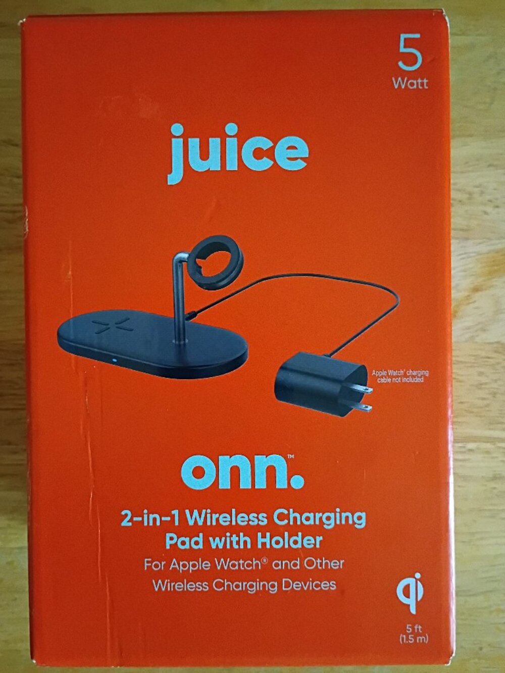 onn. 2-in-1 Wireless Charging Pad with Apple Watch Holder 5W Qi Stand Black